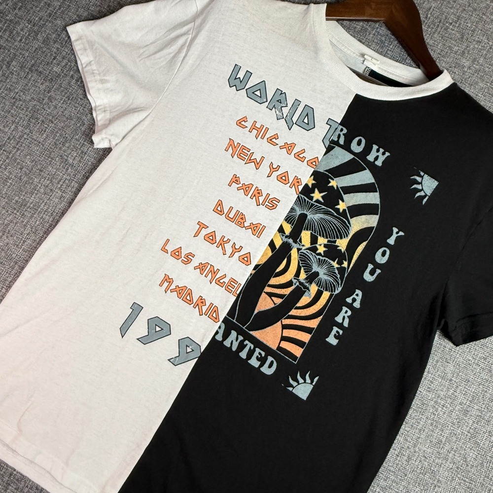 Mens Streetwear Tee | Split Design World Tour Graphic T Shirt | Large
